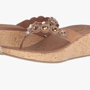 Skechers Brown Embellished Wedge Sandals